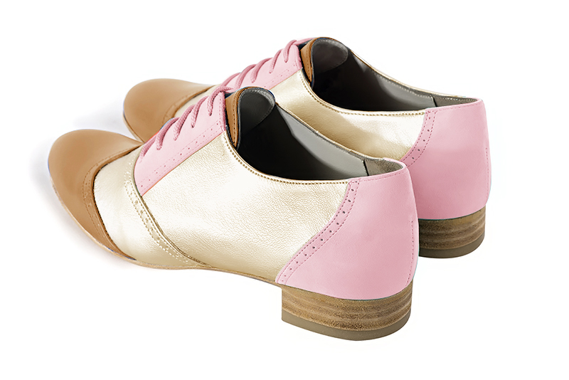 Camel beige, gold and light pink women's fashion lace-up shoes.. Rear view - Florence KOOIJMAN